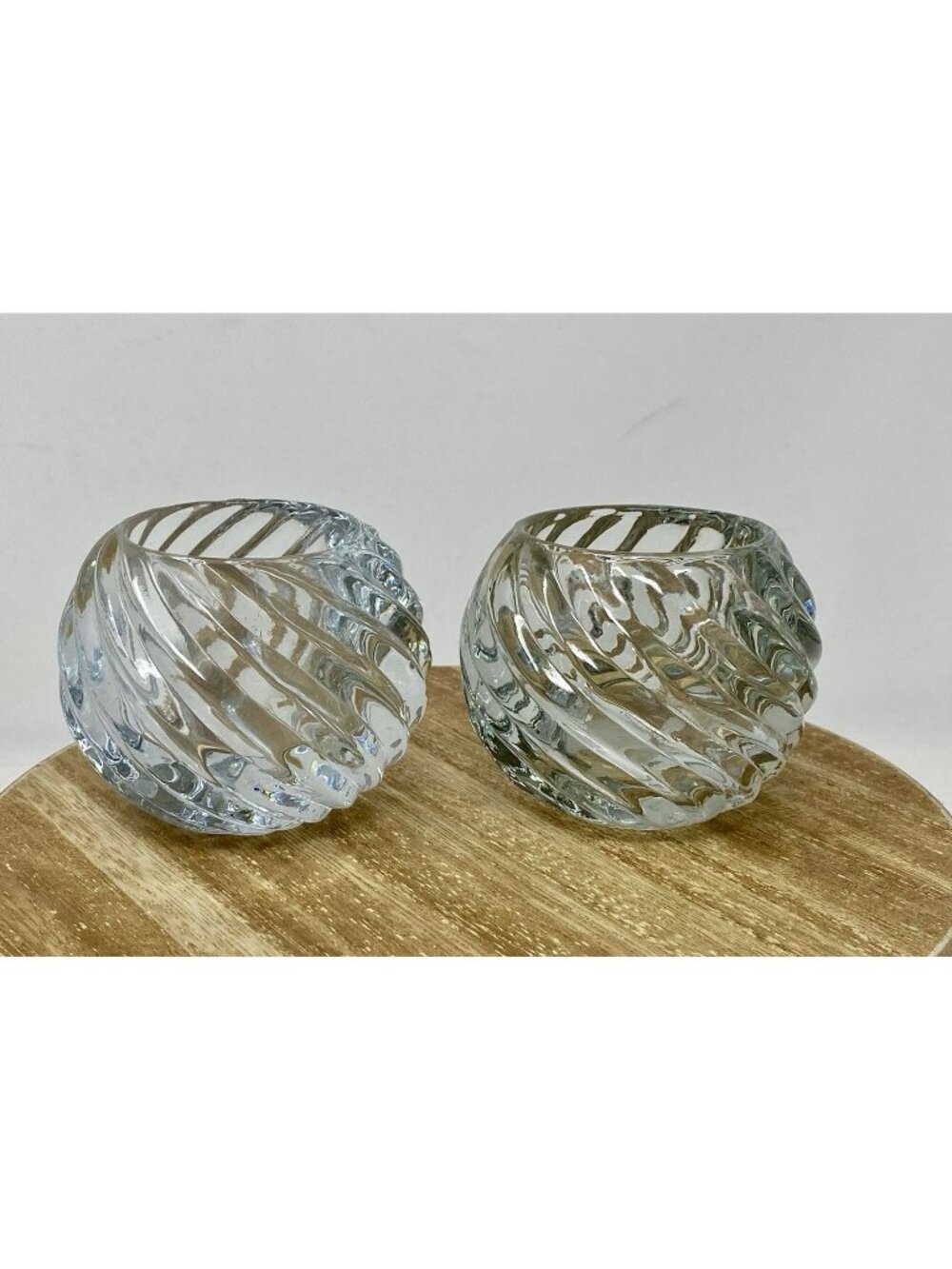Set of 2 Swirl Clear PartyLite Illusions P0463 Glass Votive Candle Holders